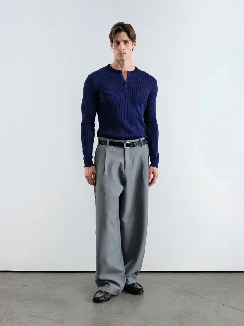 Giesto GIESTO Men's Wide Leg Pleated Trousers